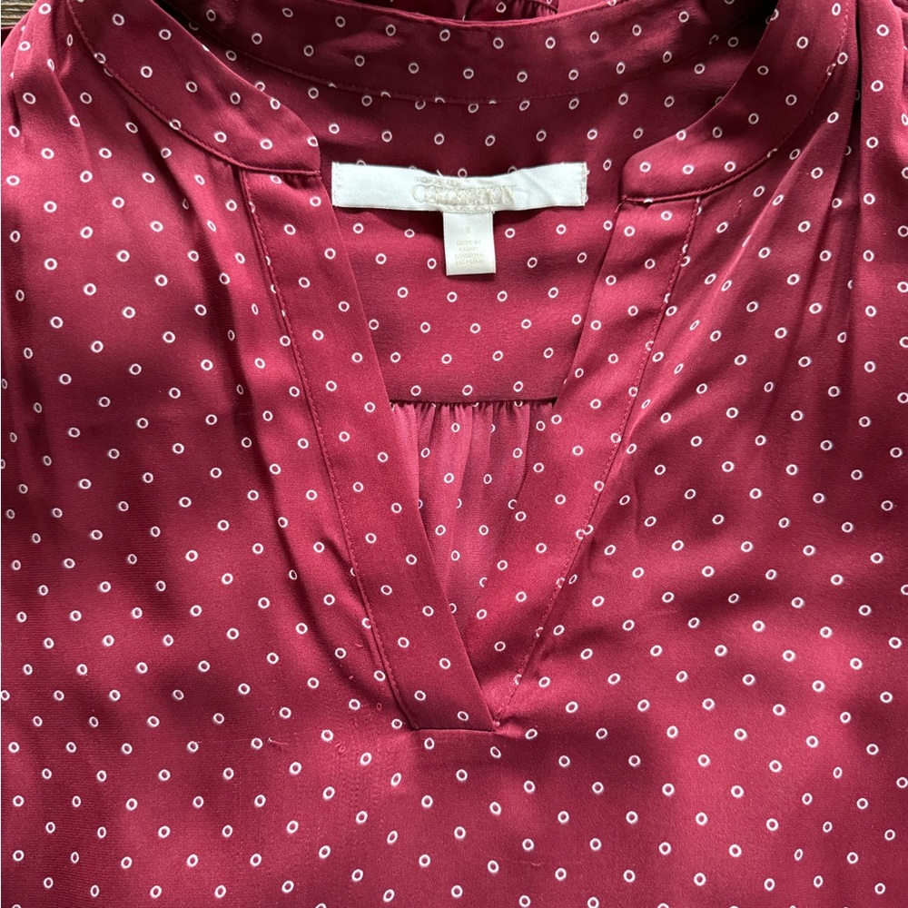 Nordstrom Burgundy Polka Dot Blouse
